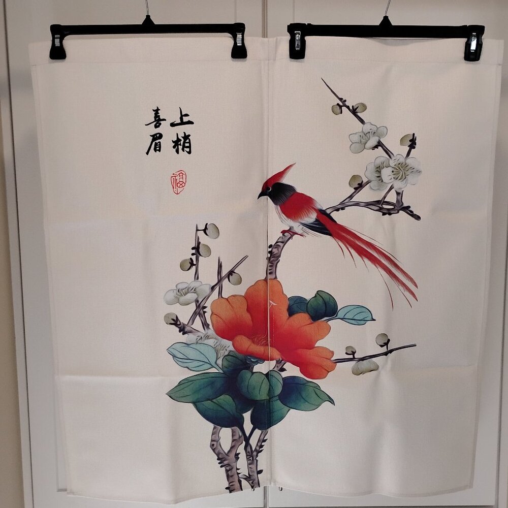 Red Bird and Orange Flower Japanese Style Noren Doorway Curtain For Home Decor